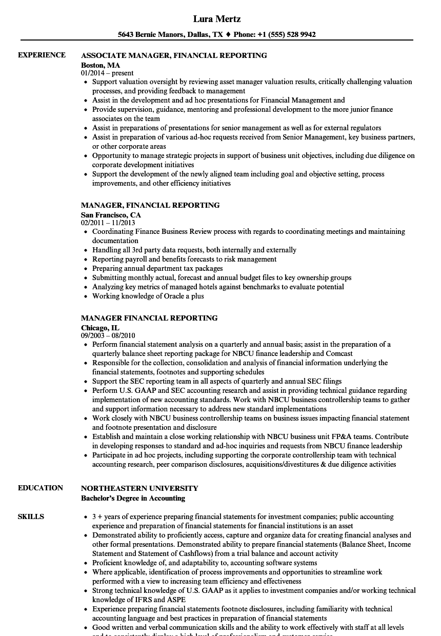 financial reporting manager resume