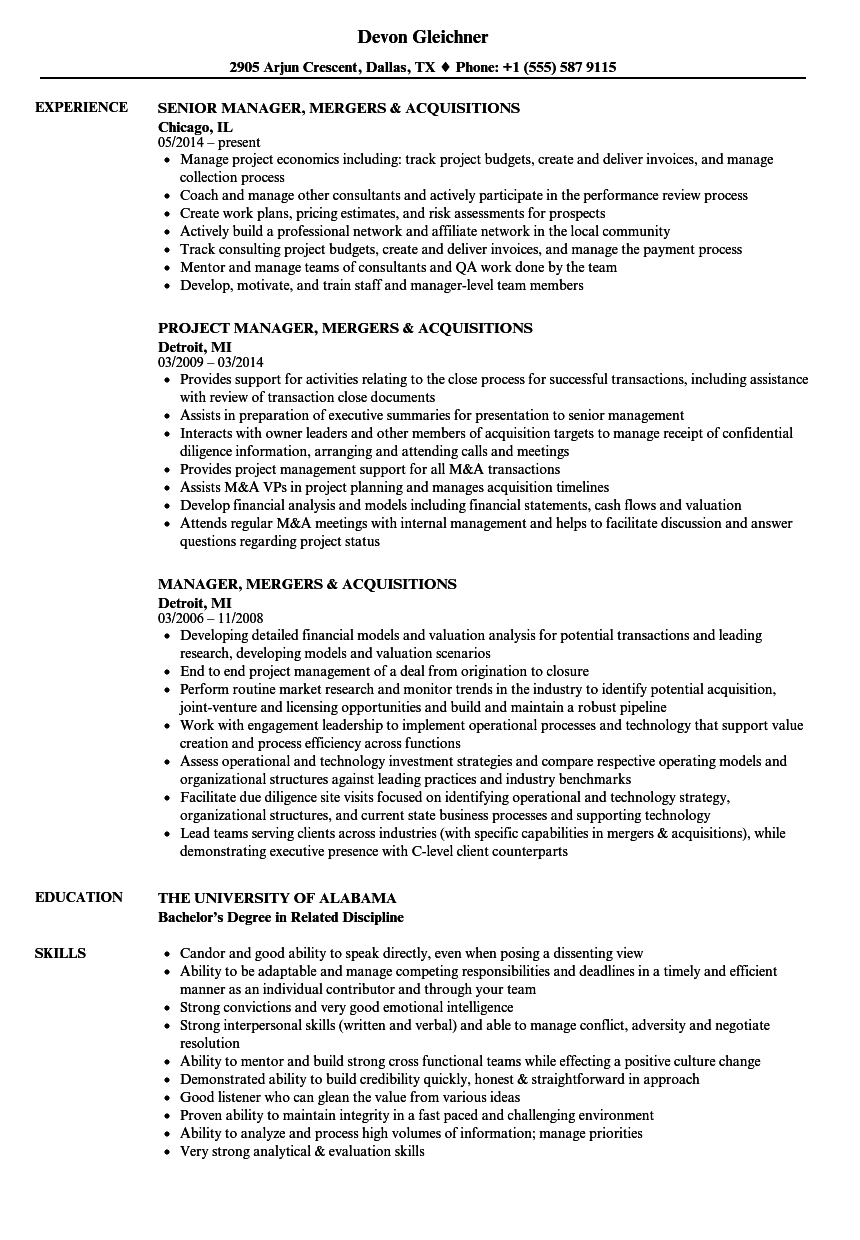 Mergers And Acquisitions Resume Template