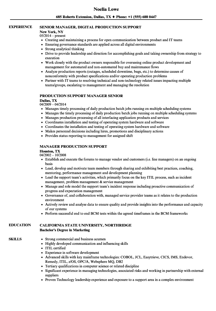 production support manager resume