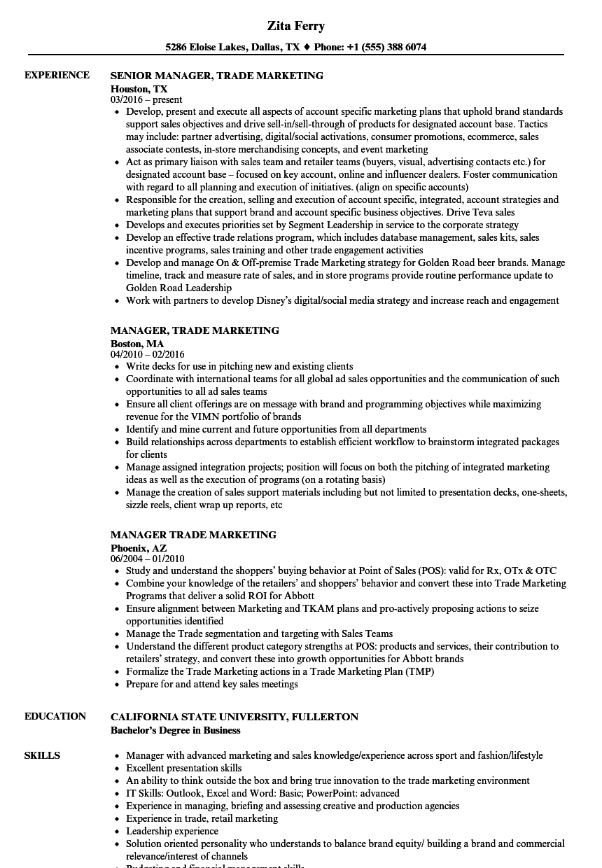 trade marketing resume examples