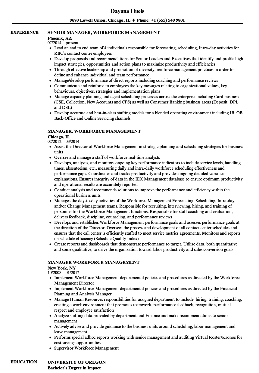 workforce management resume objective examples