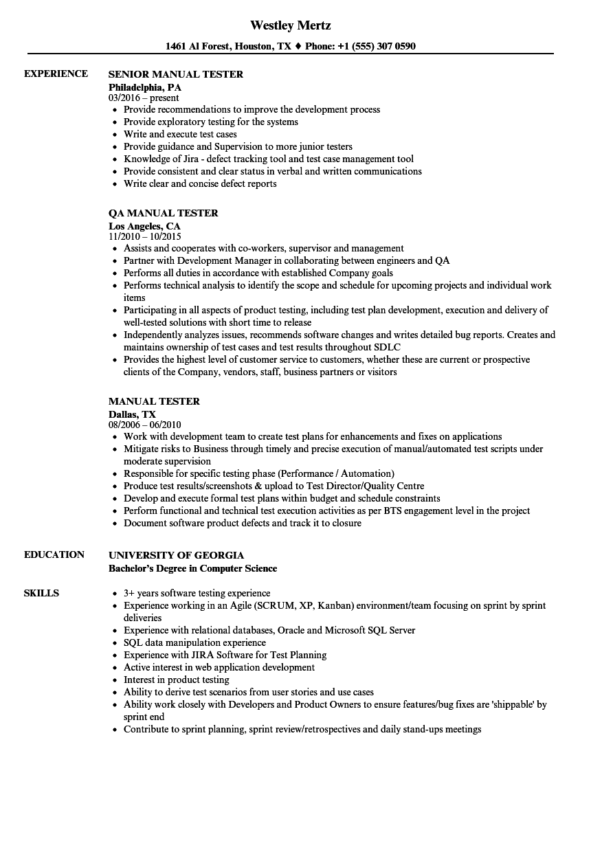 resume format for 3 years experience in manual testing