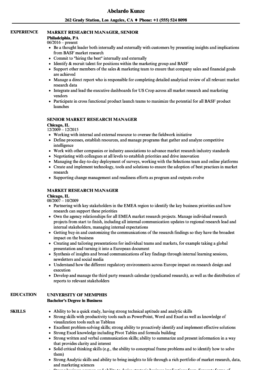 market research manager resume