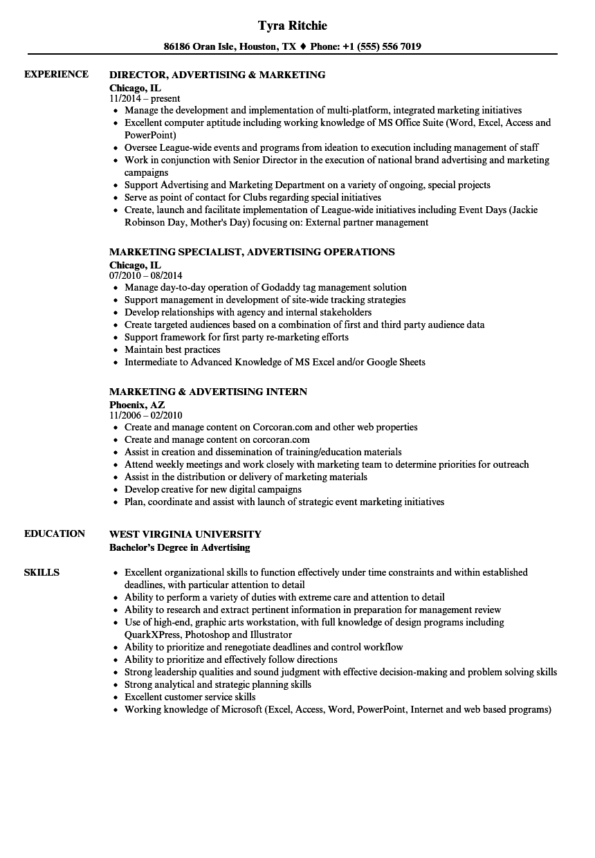 Marketing & Advertising Resume Samples  Velvet Jobs