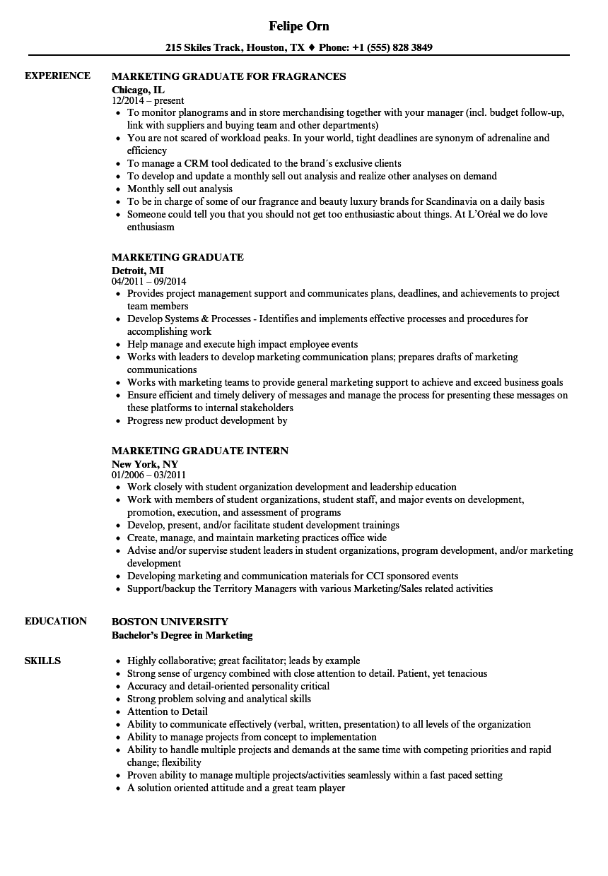 resume example for marketing graduate