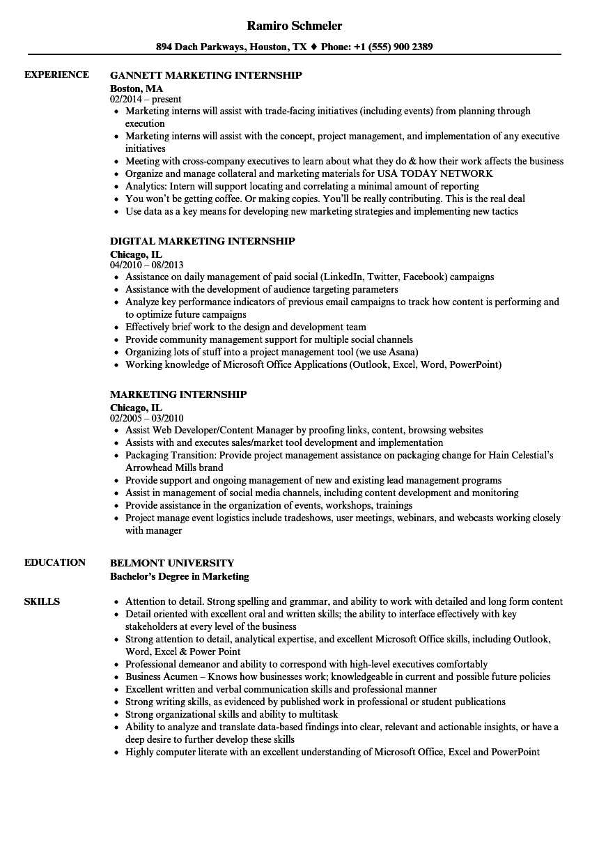 Marketing Internship Resume Samples  Velvet Jobs