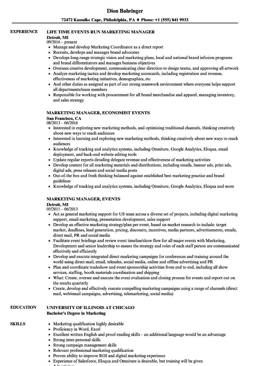 Sample Event Marketing Manager Resume The Sports For Champions