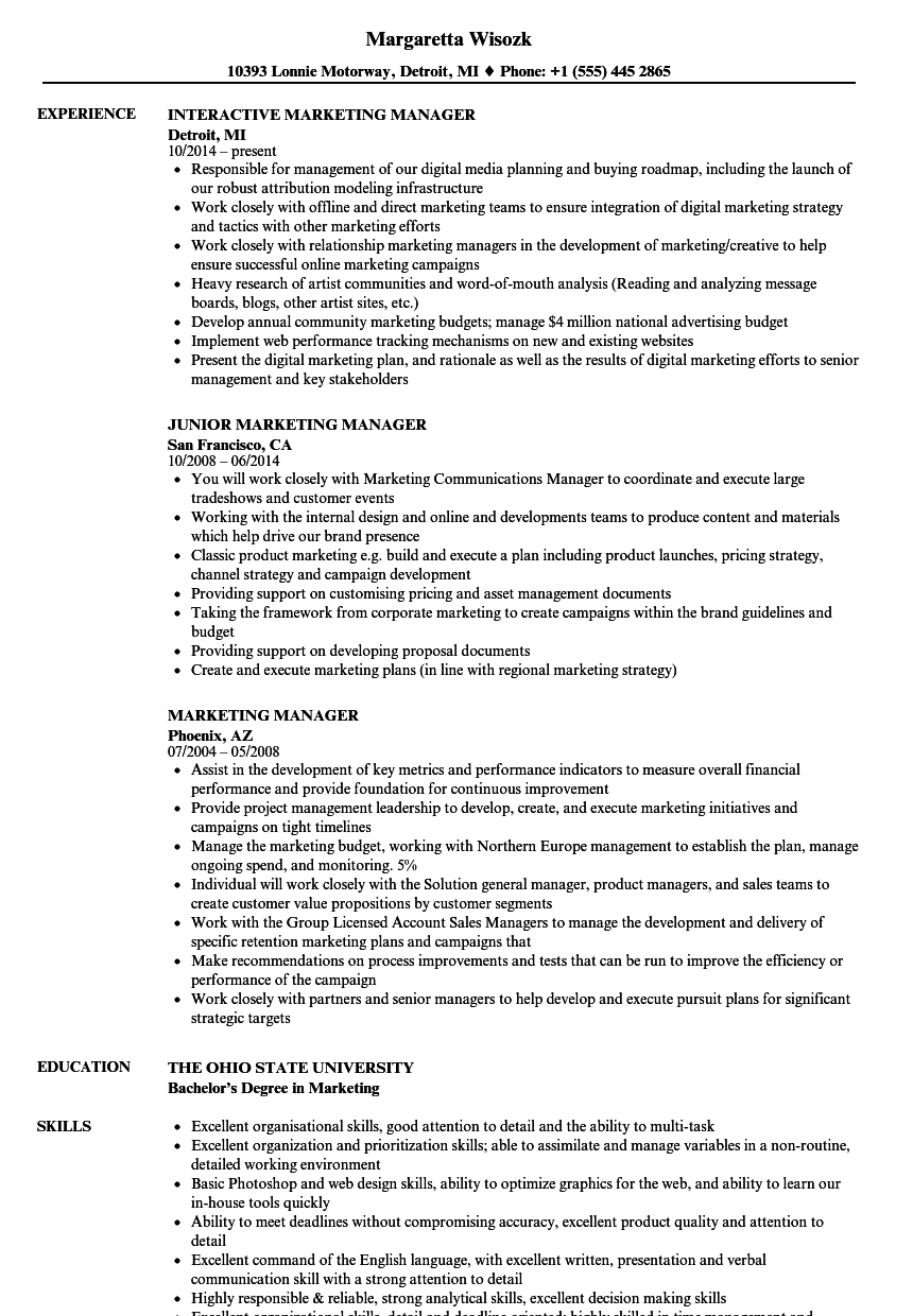 Best Resume Format For Marketing Manager - Marketing Manager Resume