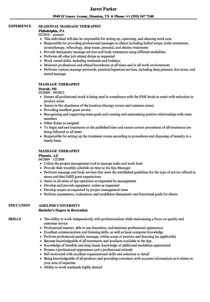 Massage Therapist Resume Samples Velvet Jobs