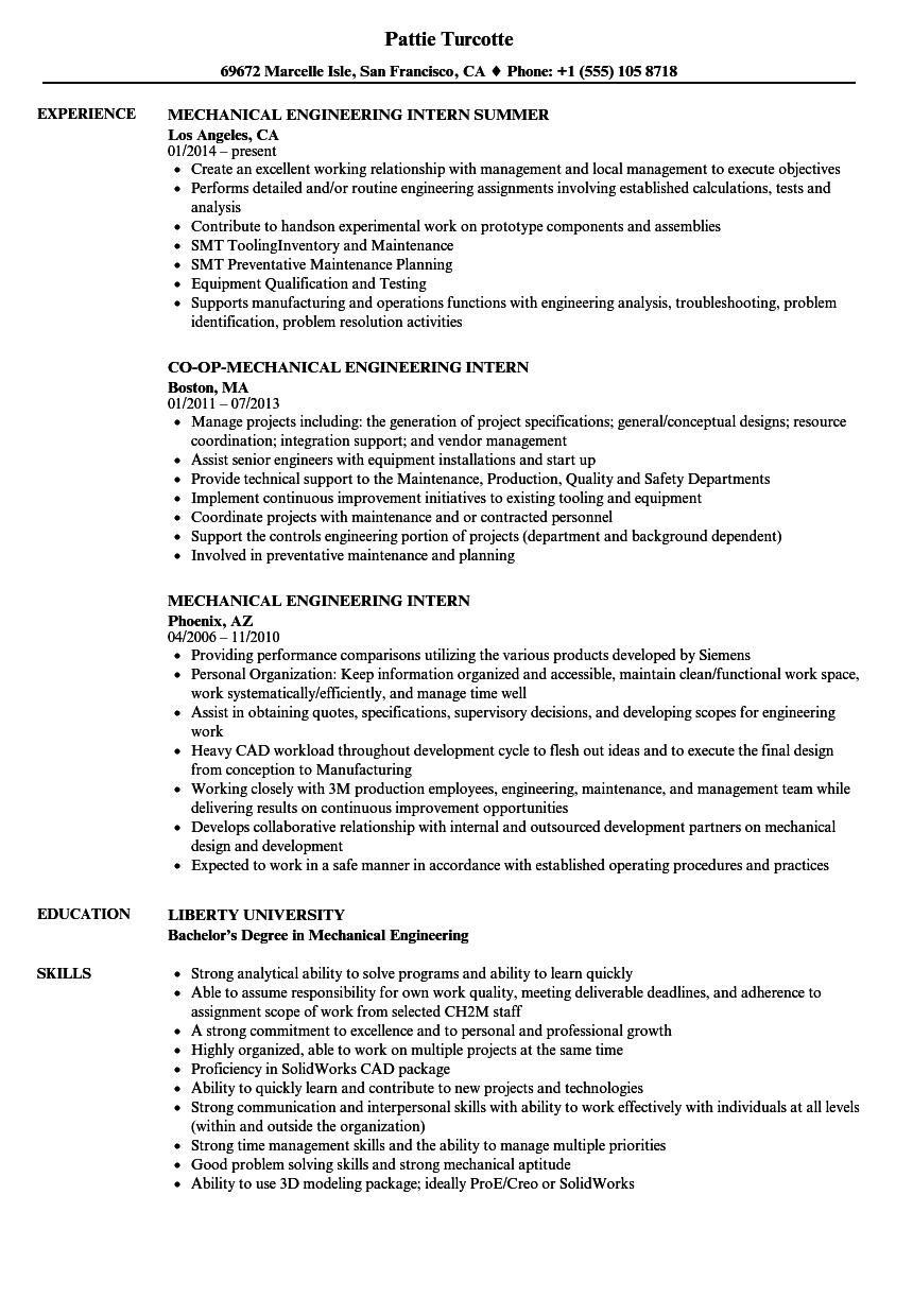 Mechanical Engineering Internship Resume Meridiandoturismovenezuela