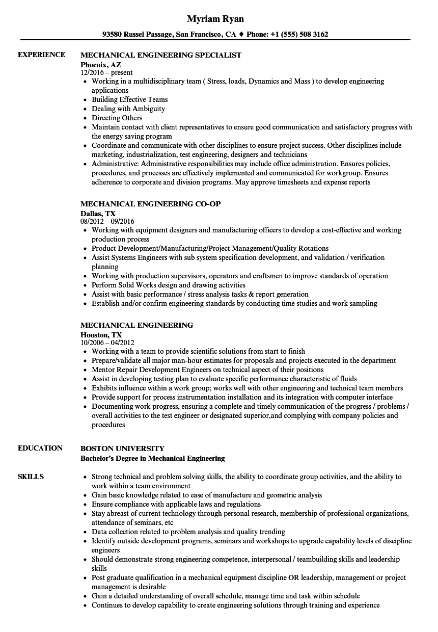 Mechanical Engineering Resume Samples Velvet Jobs