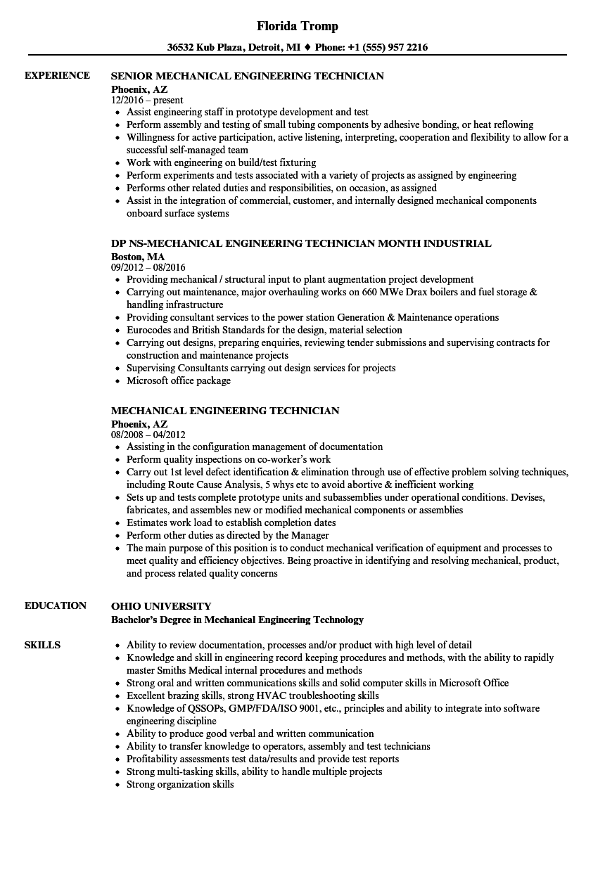 resume for diploma mechanical engineer