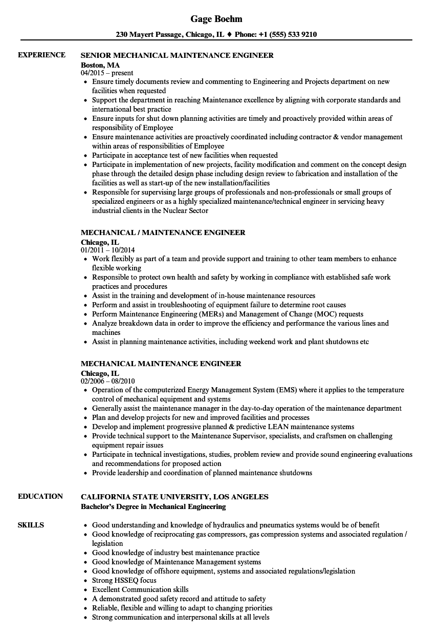 Instrument maintenance engineer cv October 2020