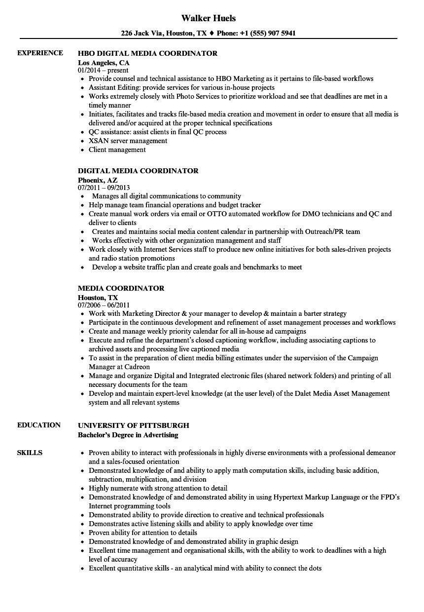 resume objective examples media coordinator