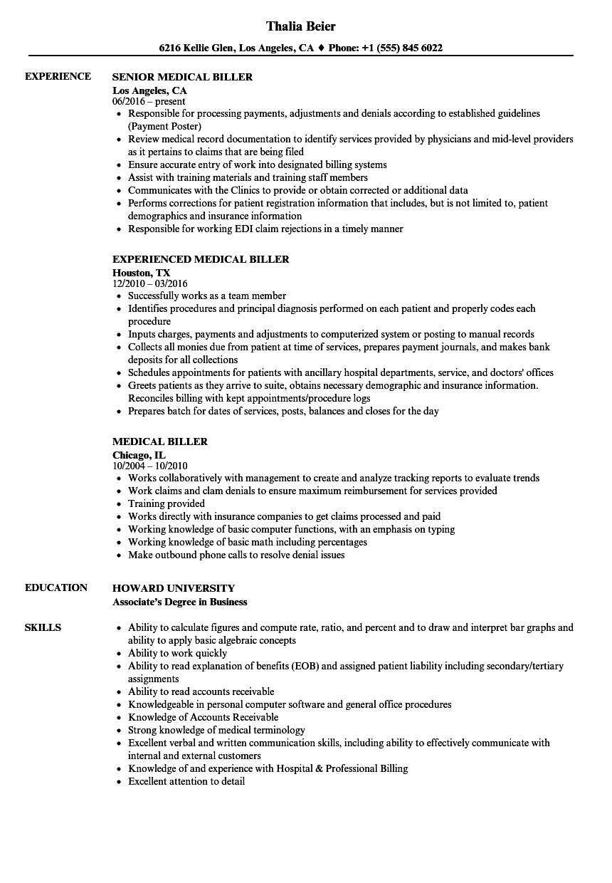 Medical Biller Resume Samples | Velvet Jobs