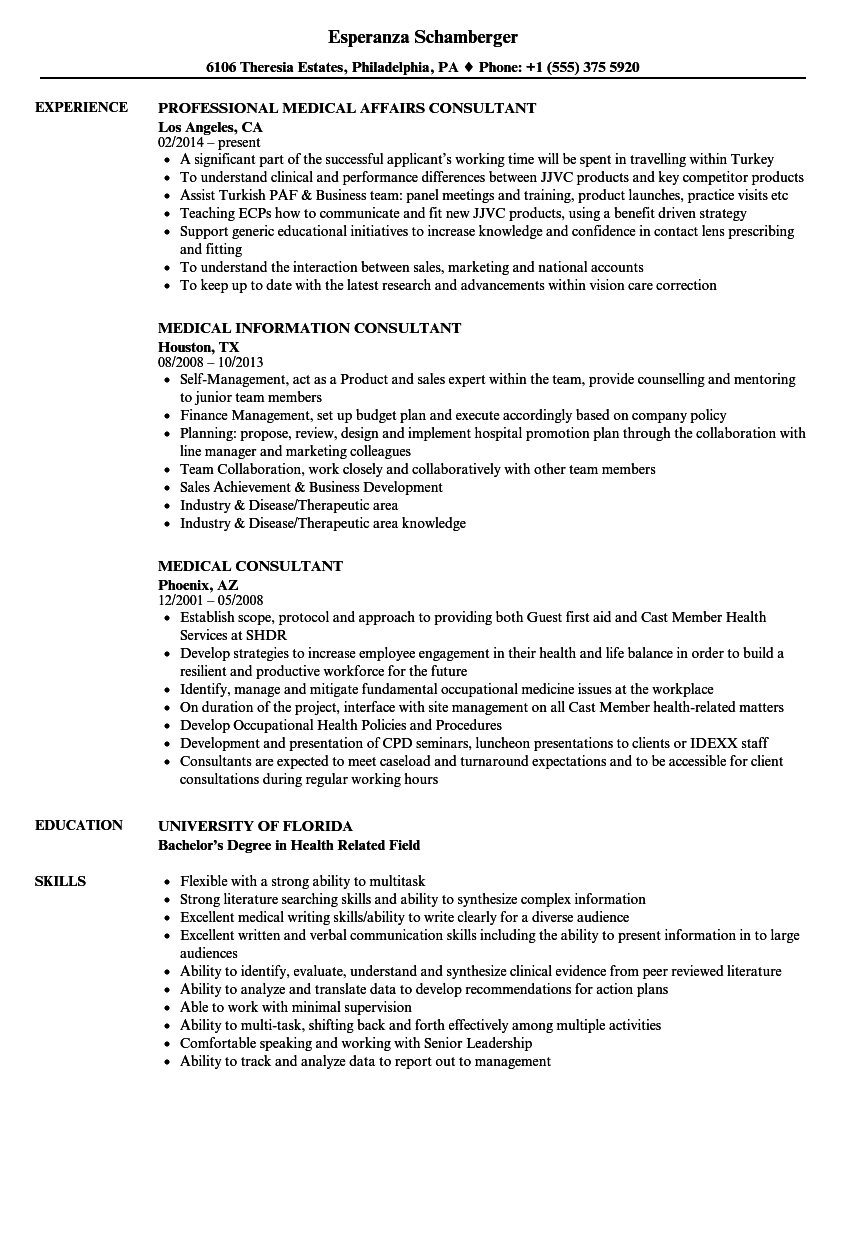 Medical Consultant Resume Samples Velvet Jobs