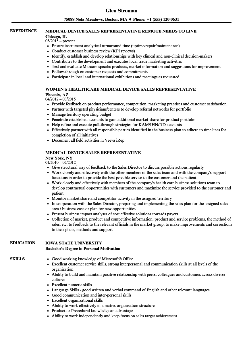 medical device sales resume examples