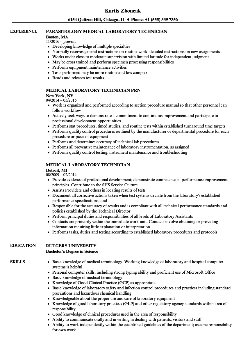 Medical laboratory technician cv format September 26