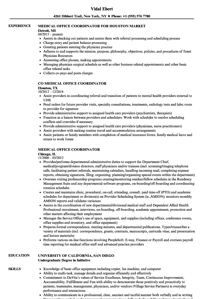 Medical Office Coordinator Resume Samples Velvet Jobs