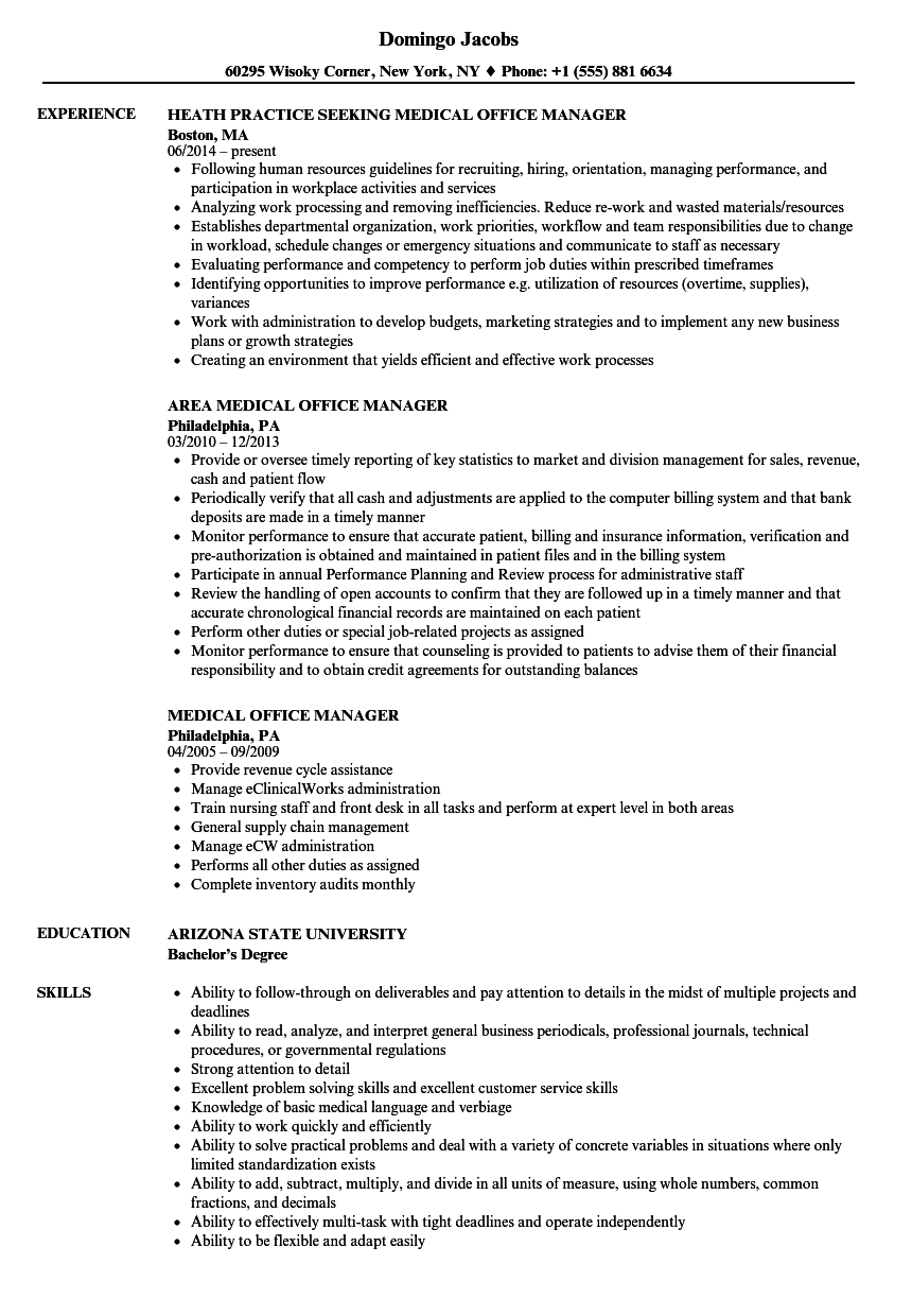 Sample Resume Medical Office Manager Monte