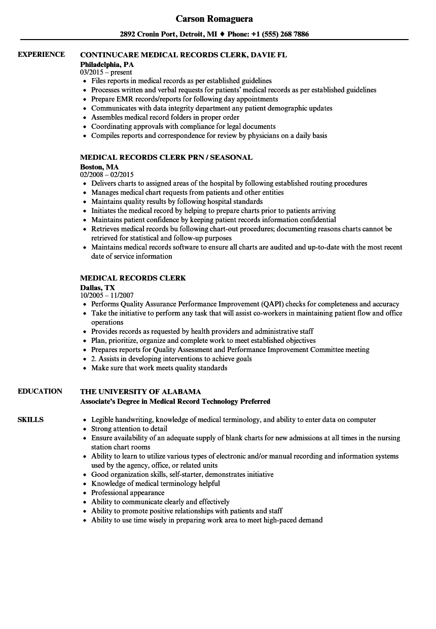 Medical Records Clerk Job Description Betterteam Com