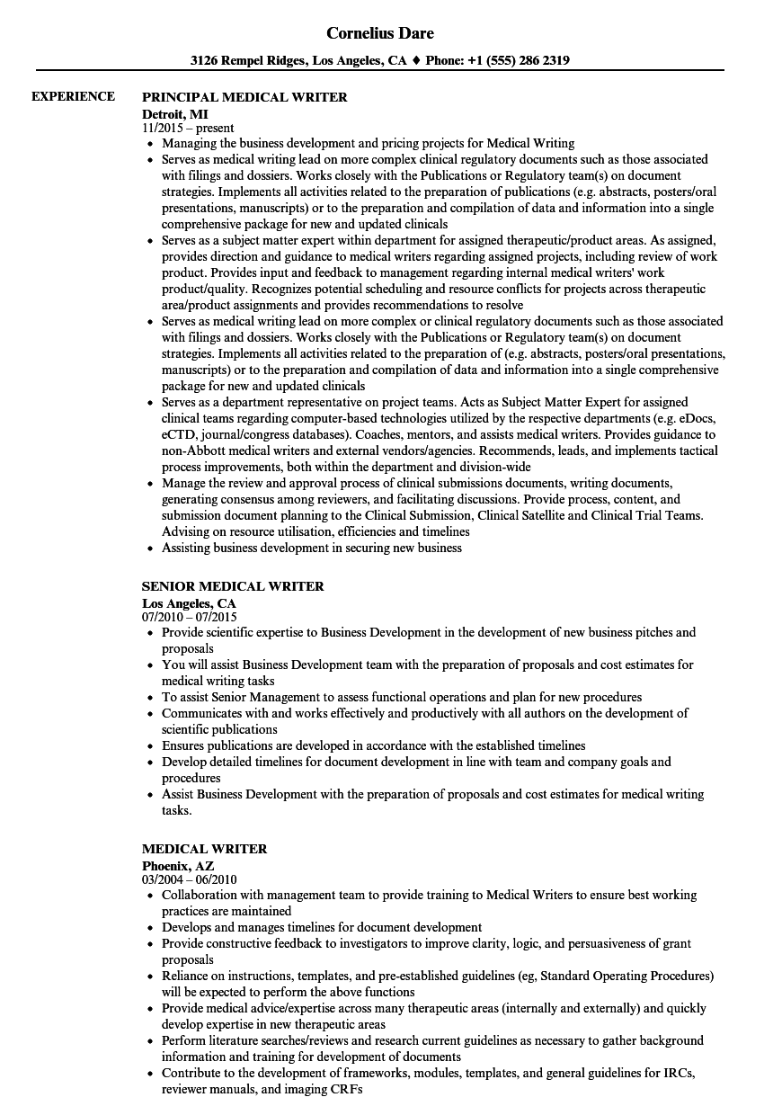 Medical Writer Resume Samples Velvet Jobs