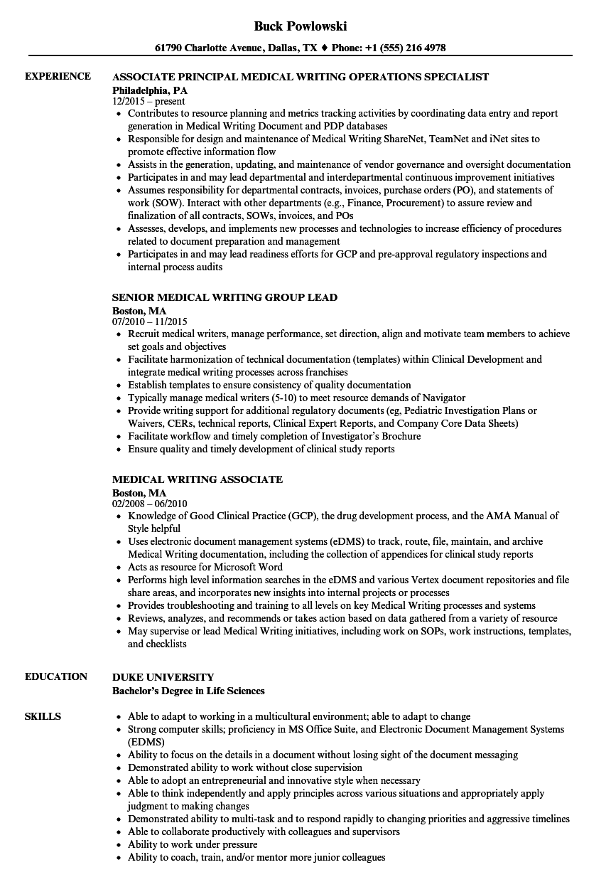 medical writing resume