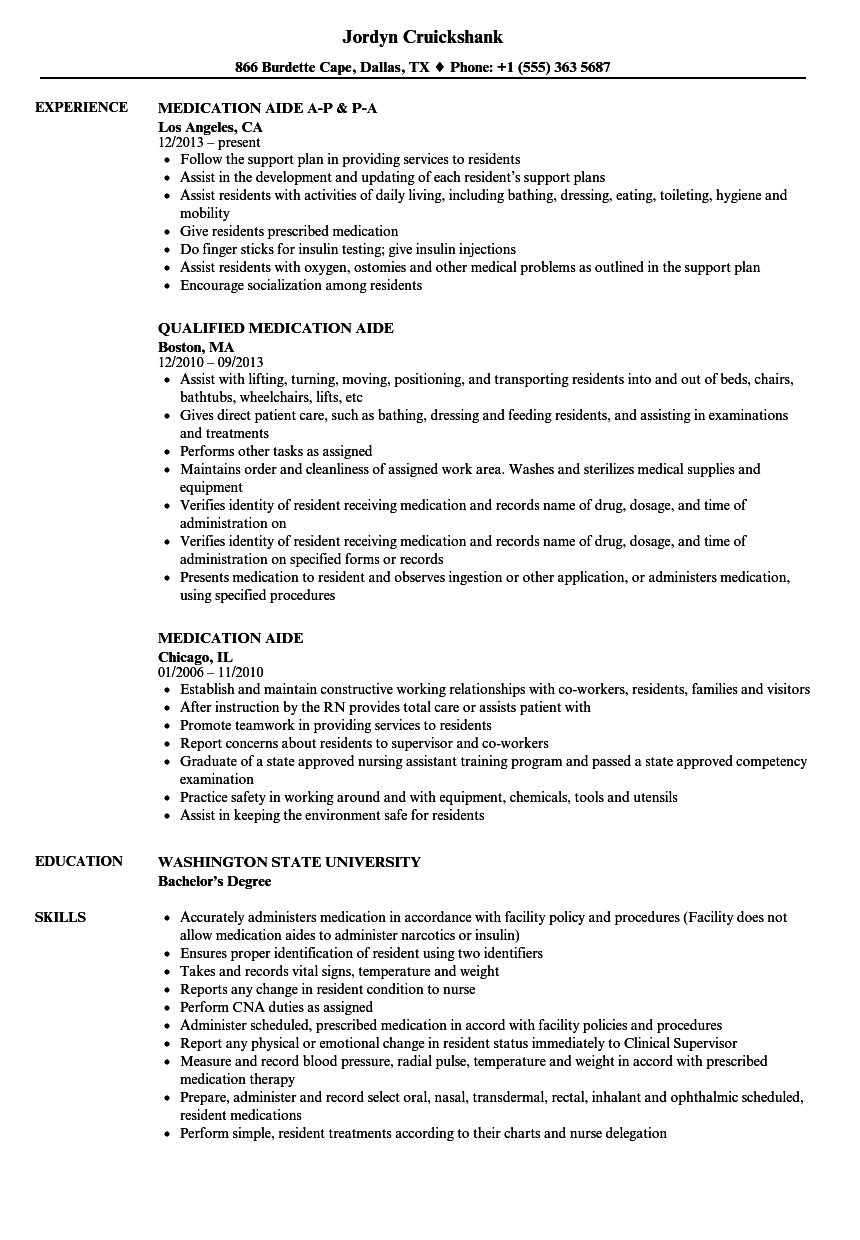 Medication Aide Resume Sample