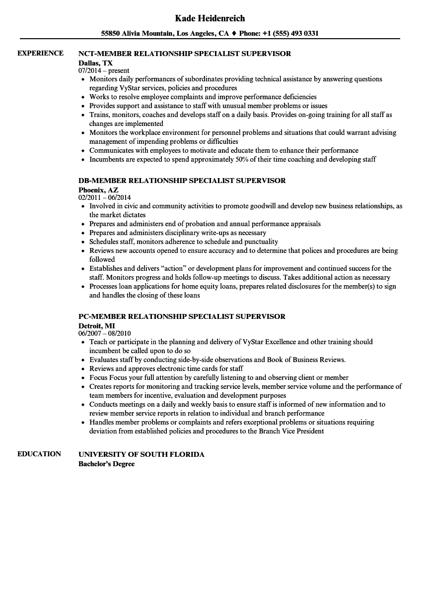 Member Relationship Specialist Resume Samples | Velvet Jobs