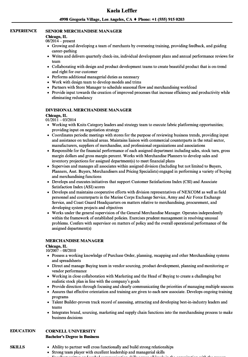 resume sample for merchandising manager