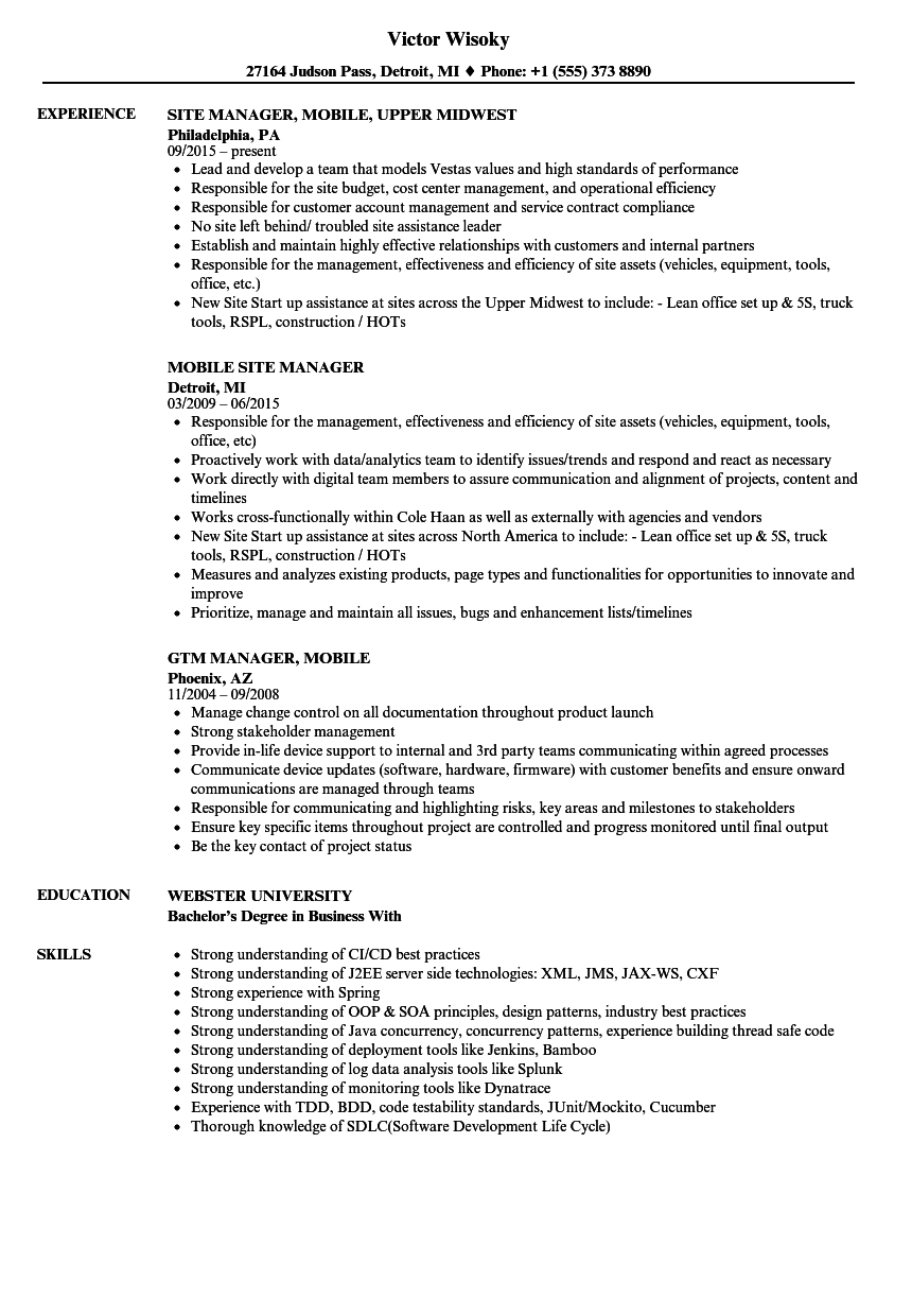 Mobile Manager Resume Samples  Velvet Jobs