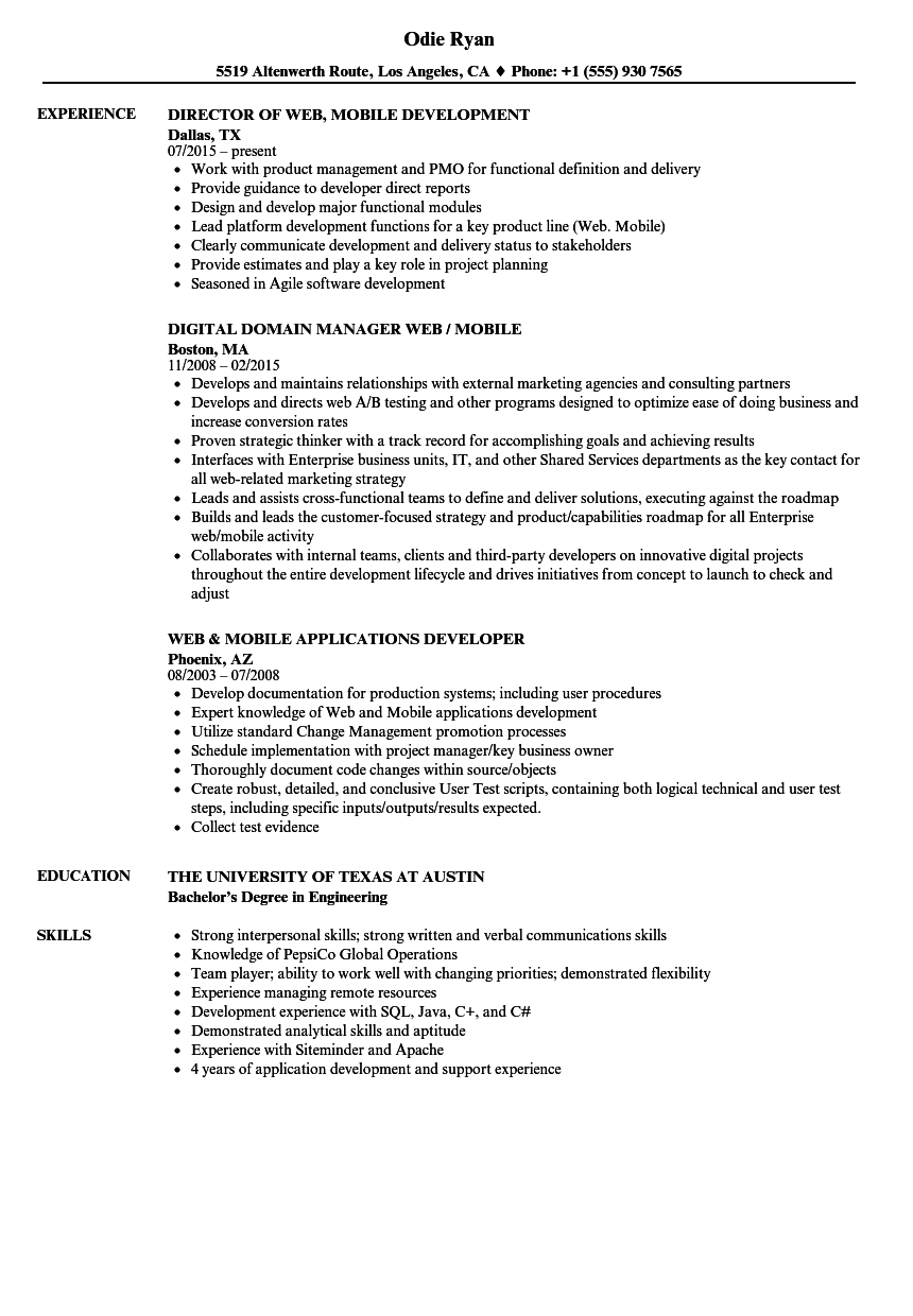Mobile Web Resume Samples Velvet Jobs