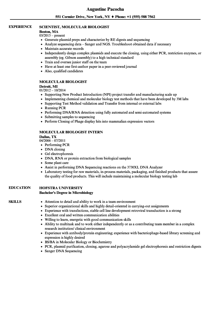 molecular biology phd resume