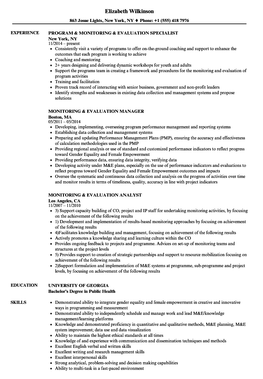 Monitoring & Evaluation Resume Samples  Velvet Jobs Within Monitoring And Evaluation Report Writing Template