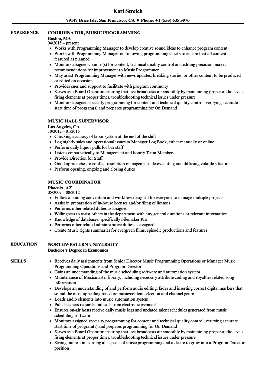 Music Resume Samples  Velvet Jobs