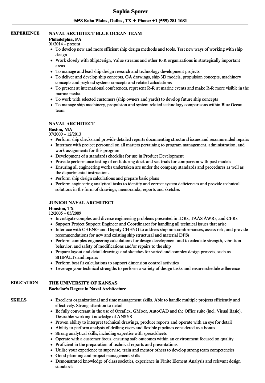 Naval Architect Resume Samples Velvet Jobs
