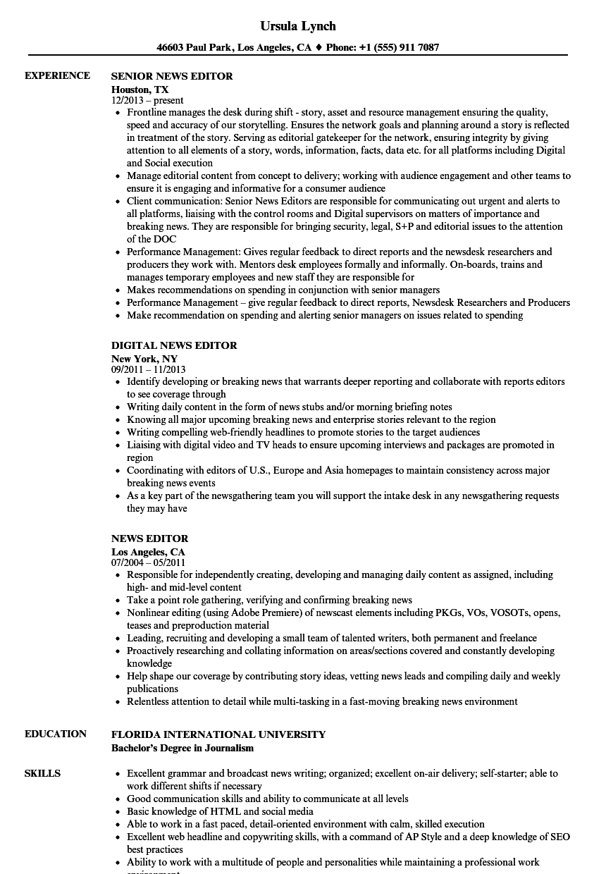 news video editor resume