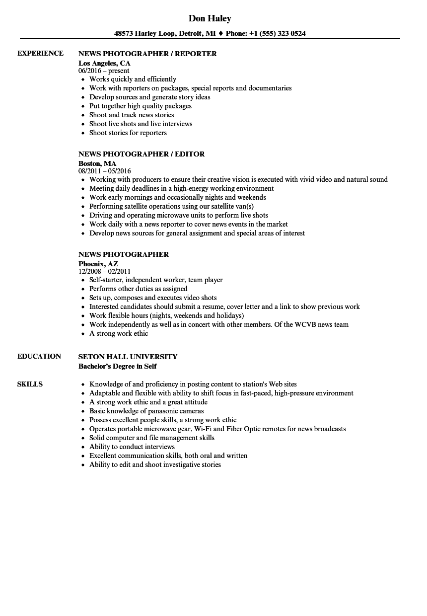 Photographer Resume Sample