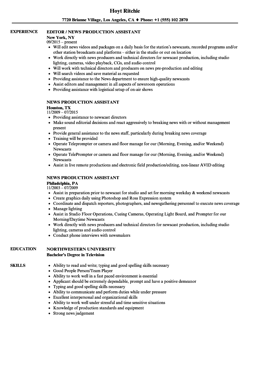 Tv Production Assistant Resume Vvengelbert nl