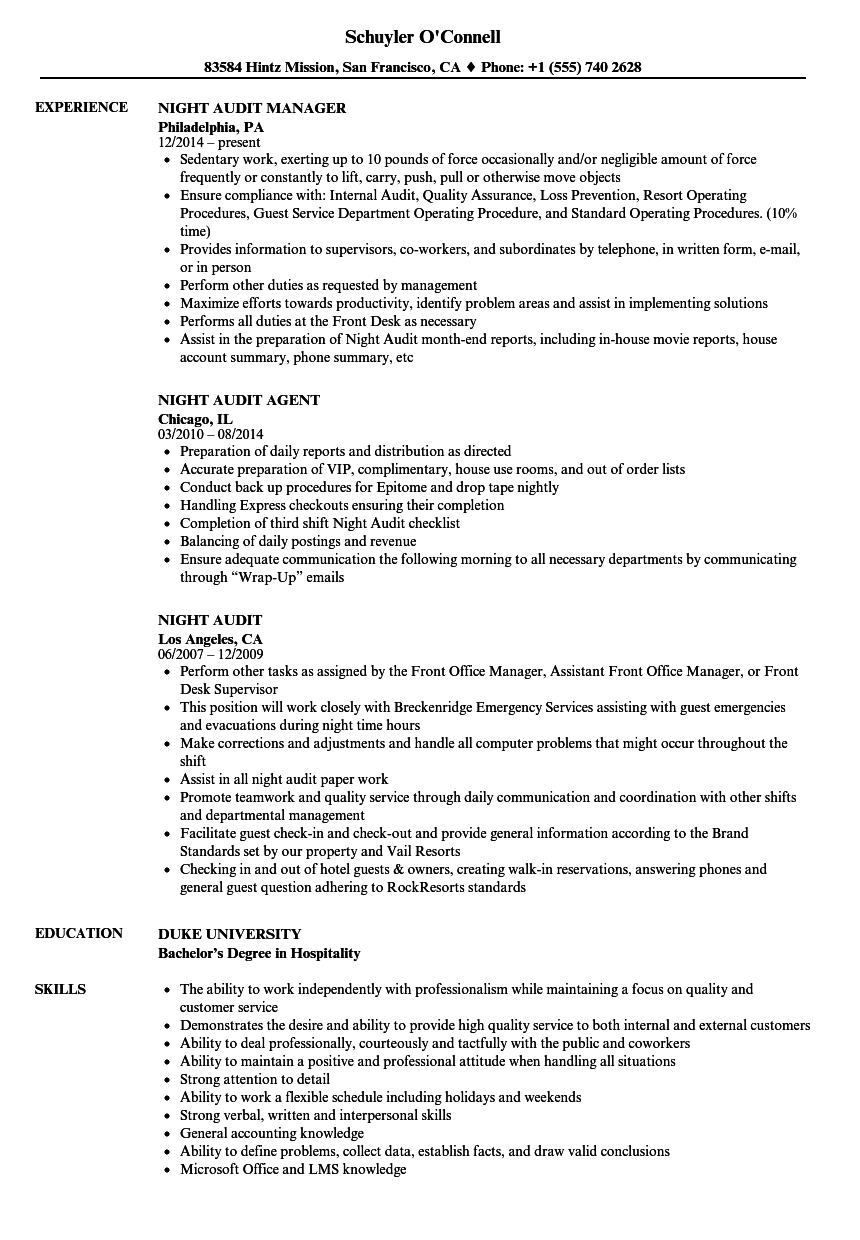 Night Audit Resume Samples Velvet Jobs