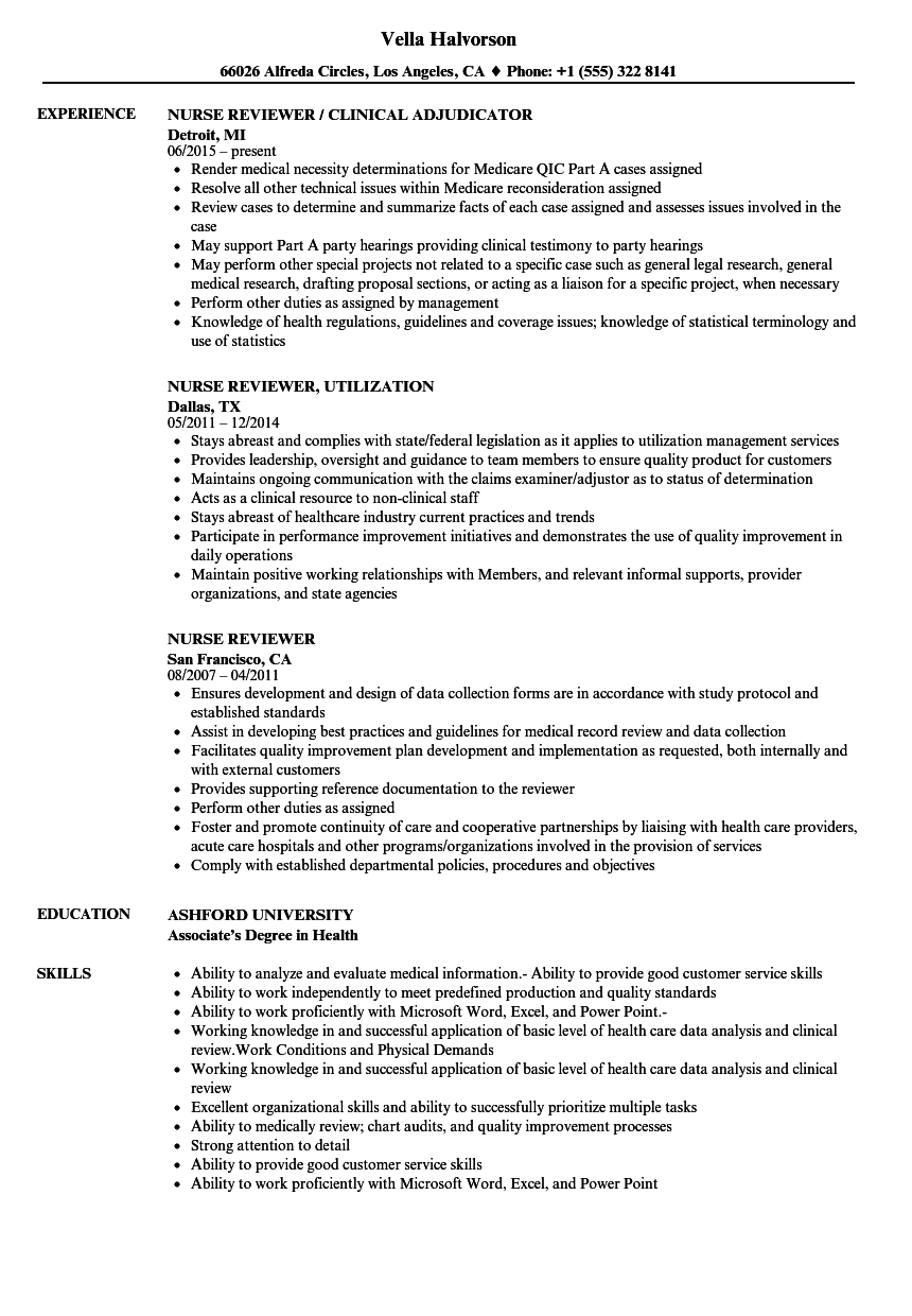 Nurse Reviewer Resume Samples  Velvet Jobs