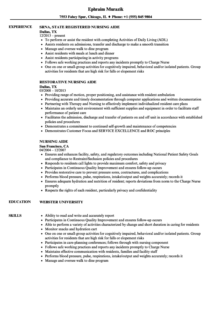 job description nursing aide resume