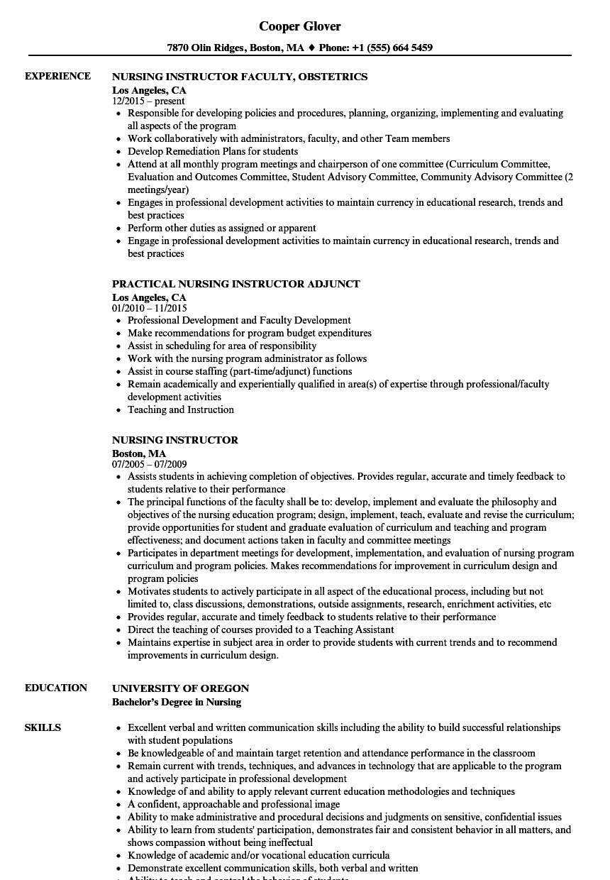 nursing instructor resume examples