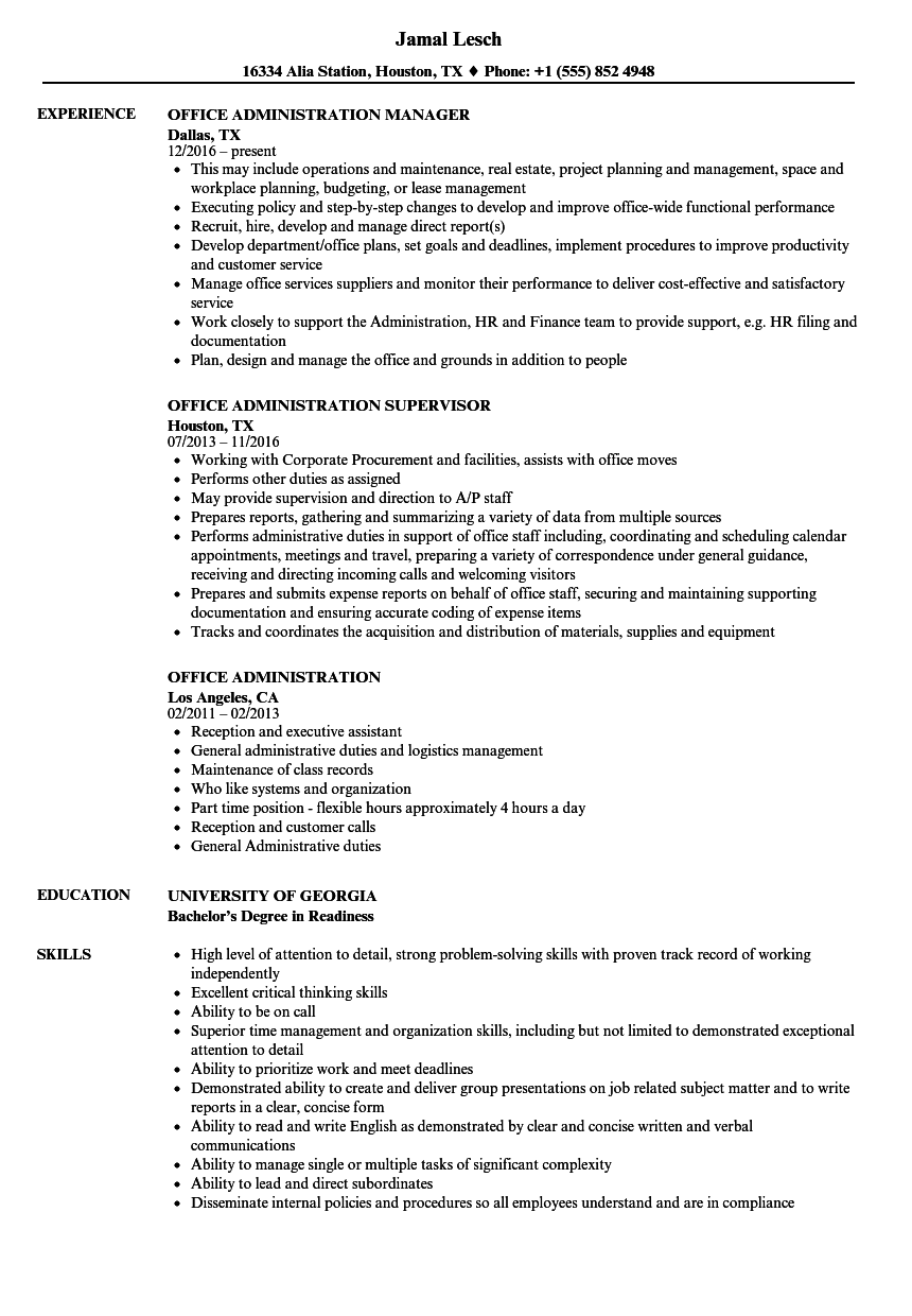 Office Administration Resume Samples | Velvet Jobs