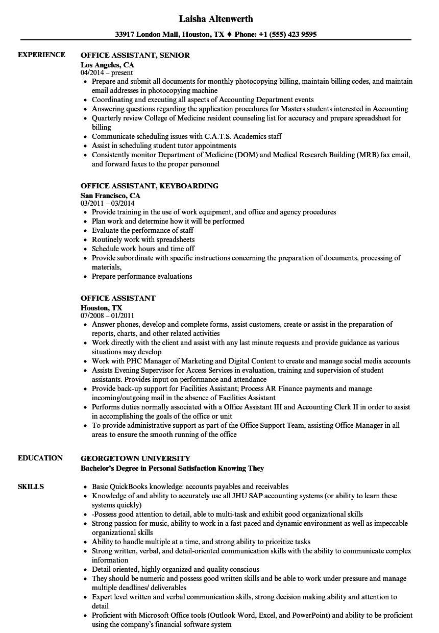 Office Assistant Resume Samples | Velvet Jobs