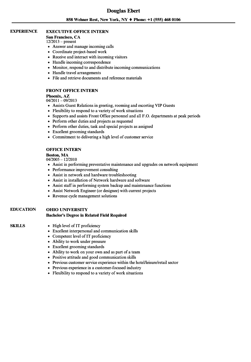 internship responsibilities resume