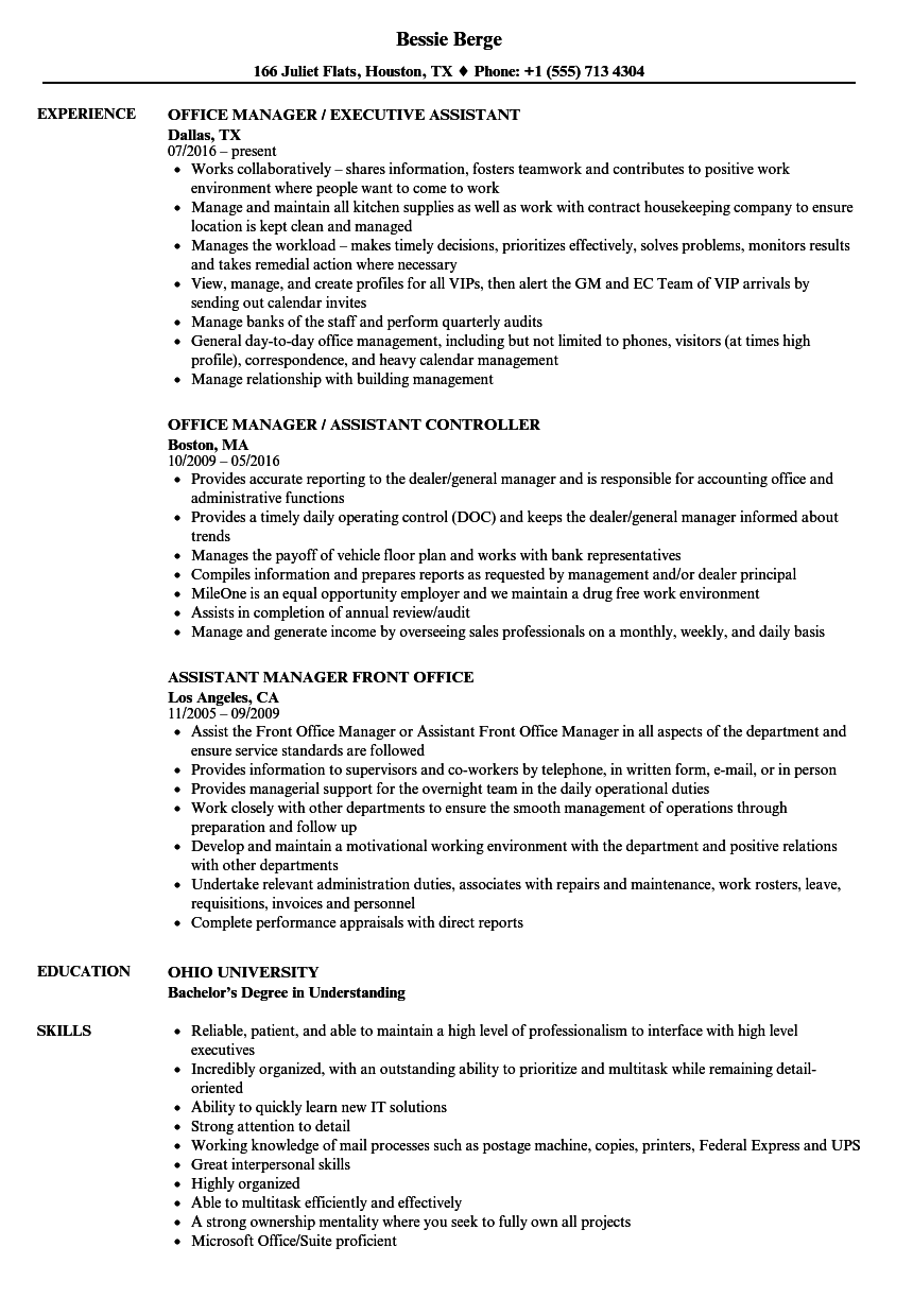 Office Manager Assistant Resume Samples Velvet Jobs