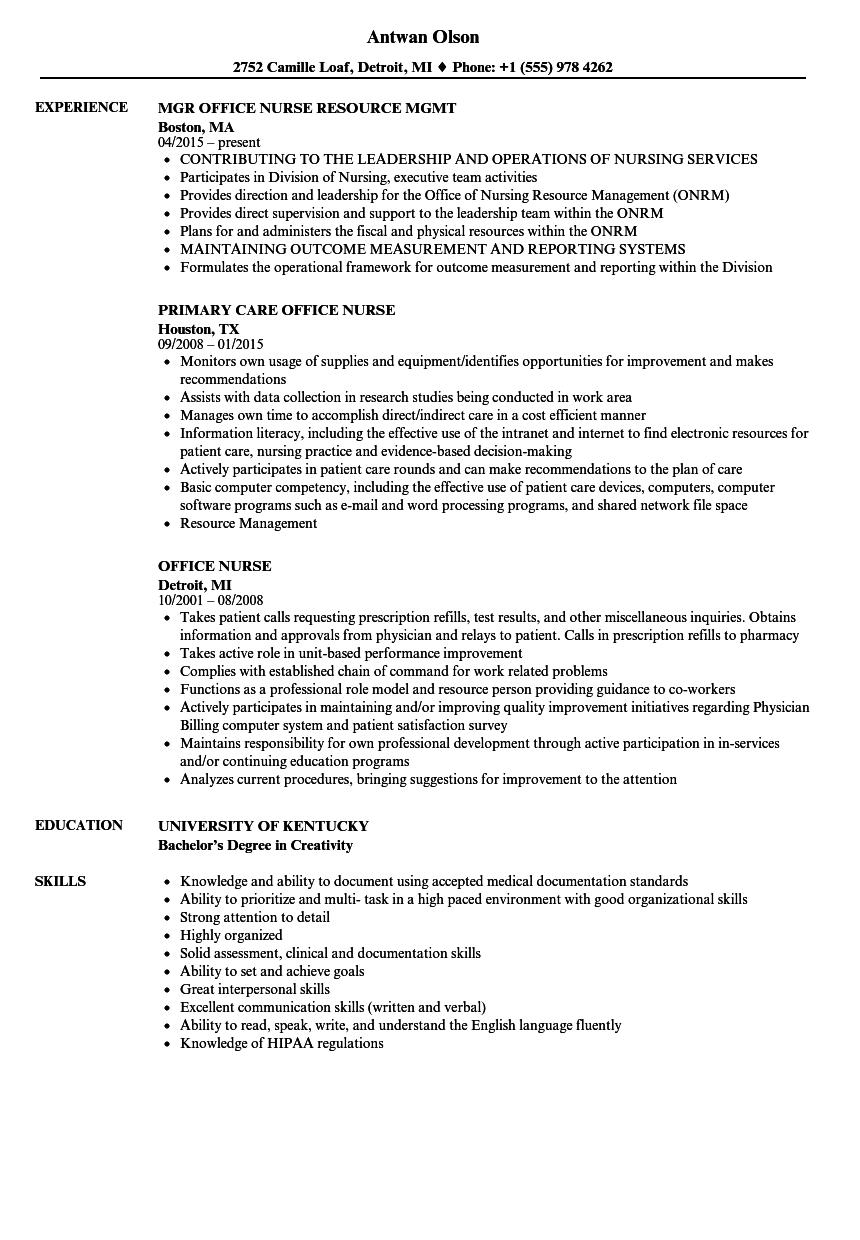 Office Nurse Resume Samples Velvet Jobs