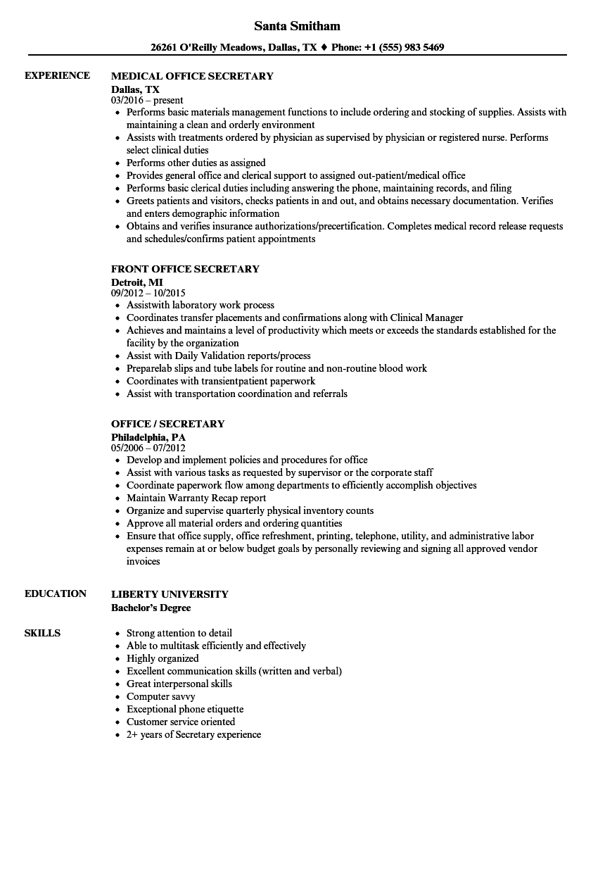 office secretary job description for resume