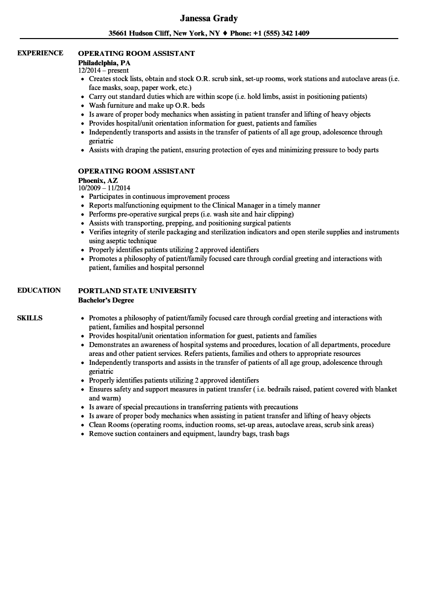 Operating Room Assistant Resume Samples  Velvet Jobs